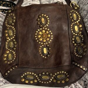 Campomaggi Brown Leather Crossbody Bag with Gold Studs